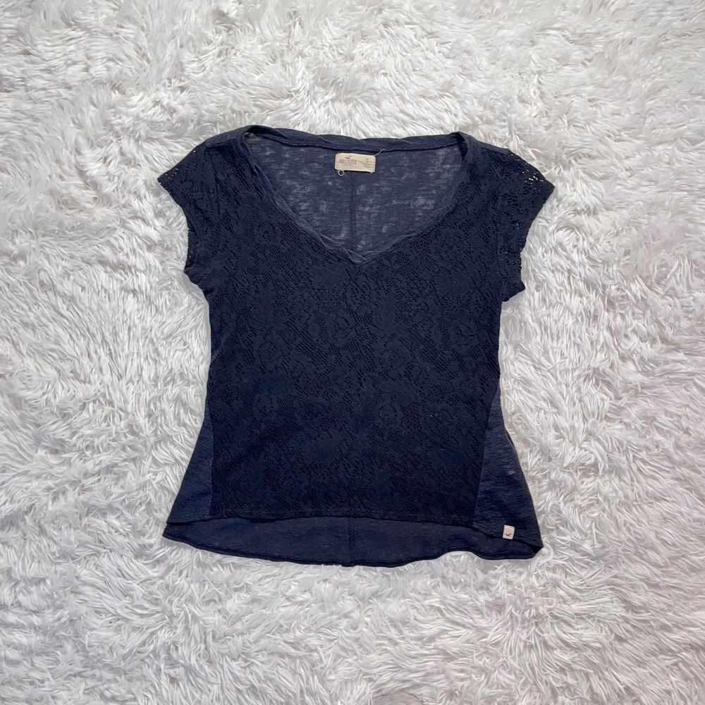 y2k vintage hollister navy blue lace slouchy top small